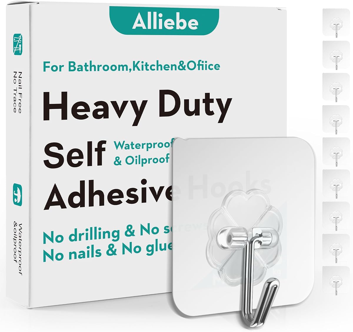 Paquete de 30 ganchos autoadhesivos resistentes para pared, 13 libras (máx.), impermeables, a prueba de aceite, ganchos para colgar para baño, ducha, cocina, oficina, exteriores, mejoras para el hogar, gancho utilitario