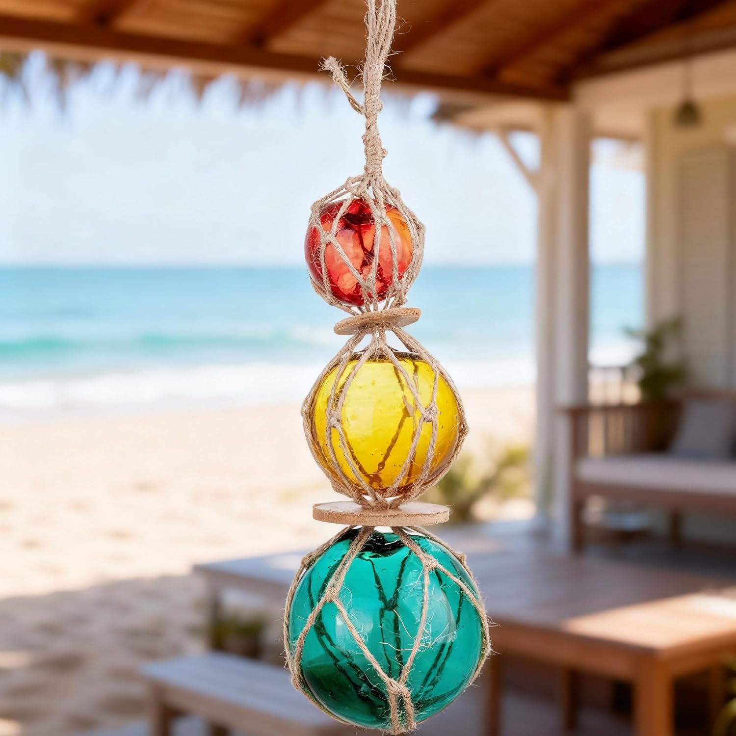Glass Fishing Float Buoy Nautical Beach Coastal Decorative Balls Japanese Fish Net Buoys Tiki Holiday Decor - 2.36" Red, 3.15" Yellow, 4" Aqua Glass Buoy Balls