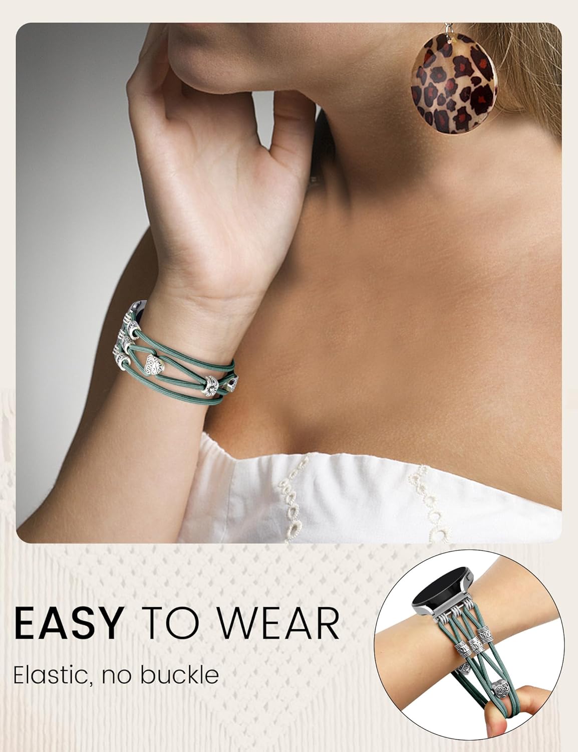 Beaded Bracelet Compatible for Samsung Galaxy Watch 7/6/5/4/Active 2 40mm 44mm, 6 Classic 43mm 47mm, 5 Pro 45mm/Watch 4 Classic 42mm 46mm, 20mm Boho Stretchy Strap for Women - Image 4