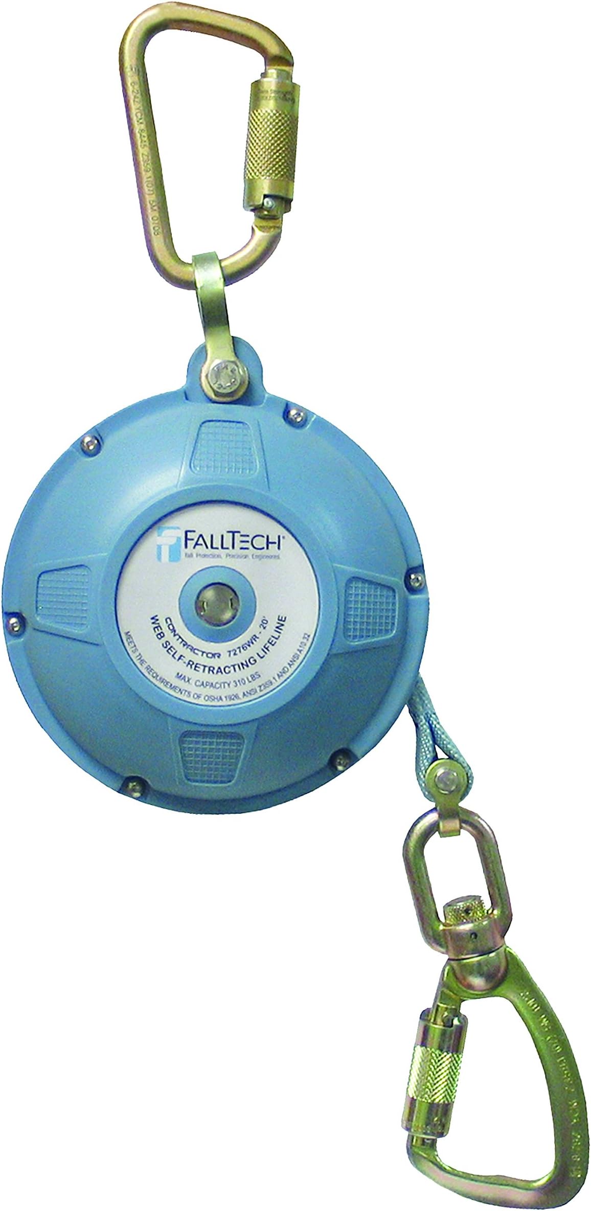 FallTech 7276WR Contractor/Dyneema Web SRL- Glass-Filled Nylon Housing, Dyneema Web, Connecting Carabiner, Load-Indicating Swivel Carabiner, 20', Blue