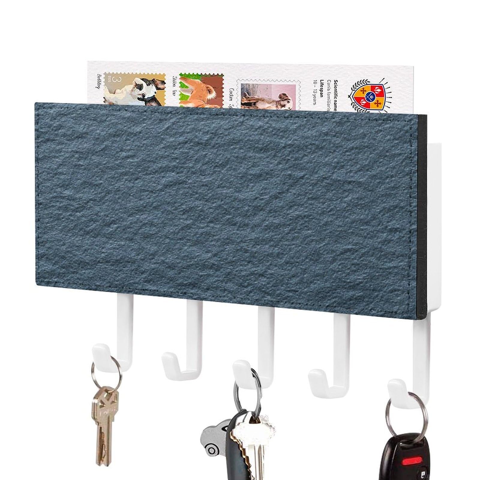 Jubonexis Navy Grey Flat Smooth Craft Paper Texture Wall Mount with 5 Hooks Acrylic Key Rack for Home Office Entryway