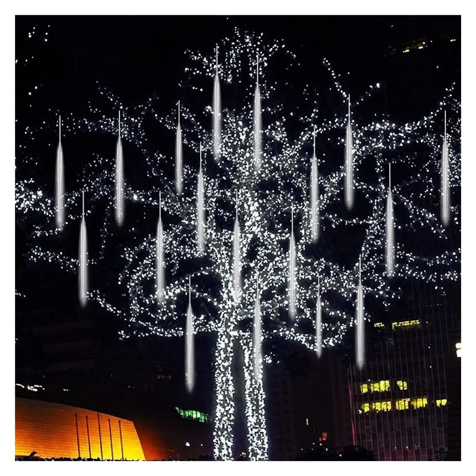 Luces de cadena Meteor Shower Lights， 50 cm, 10 tubos, 480 LED, luces decorativas de lluvia de carámbanos, carámbanos, gotas de lluvia for fiestas, bodas, jardines, Navidad(White,50cm 10 Tubes 480 LED