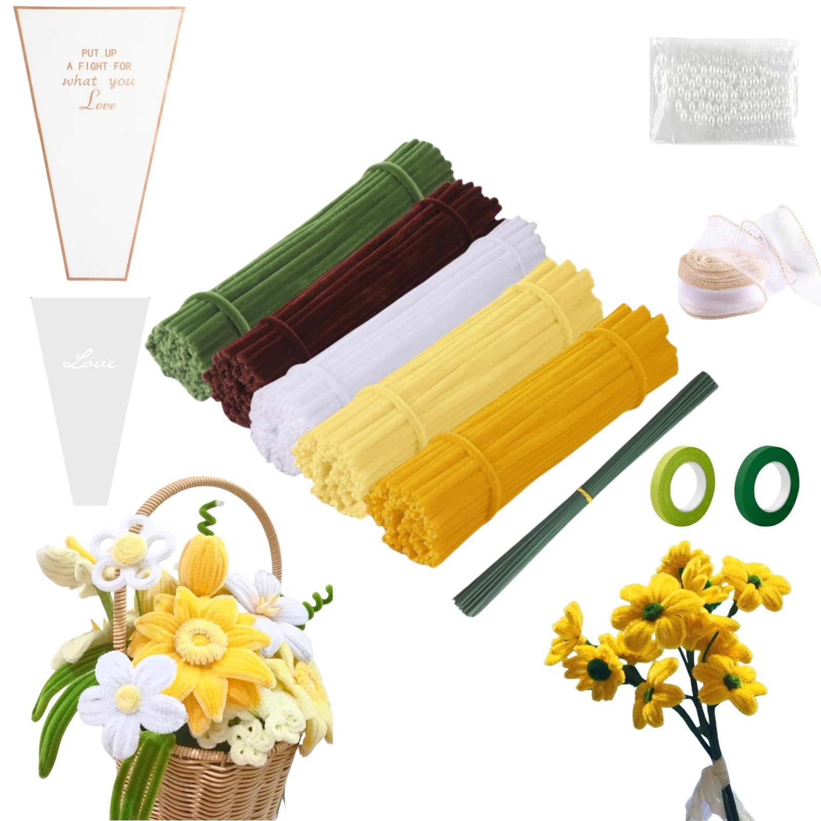 FINEVERNEK 250 Pièces Fil Chenille Bouquet de Tulipes, 5 Couleurs de FINEVERNEK 250 Pièces Fil Chenille Bouquet de Tulipes, 5 Couleurs de