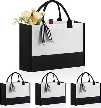 OKBA Personalized Classic Canvas Tote BagBlack and White, for Wedding, Birthday, Beach, Perfect Gifts for Women