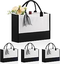 OKBA Personalized Classic Canvas Tote Bag(Black and White), for Wedding, Birthday, Beach, Perfect Gifts for Women