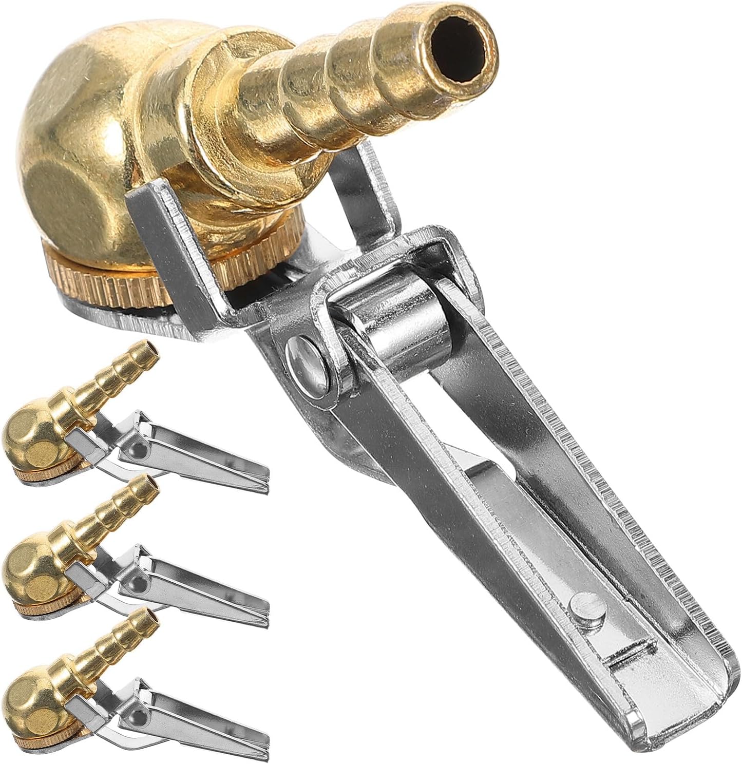 4pcs Brass Tire Inflator Adapter Air Chuck with Locking Clips Heavy Duty Metal Air Nozzle Quick Connect Tire Pump Accessory