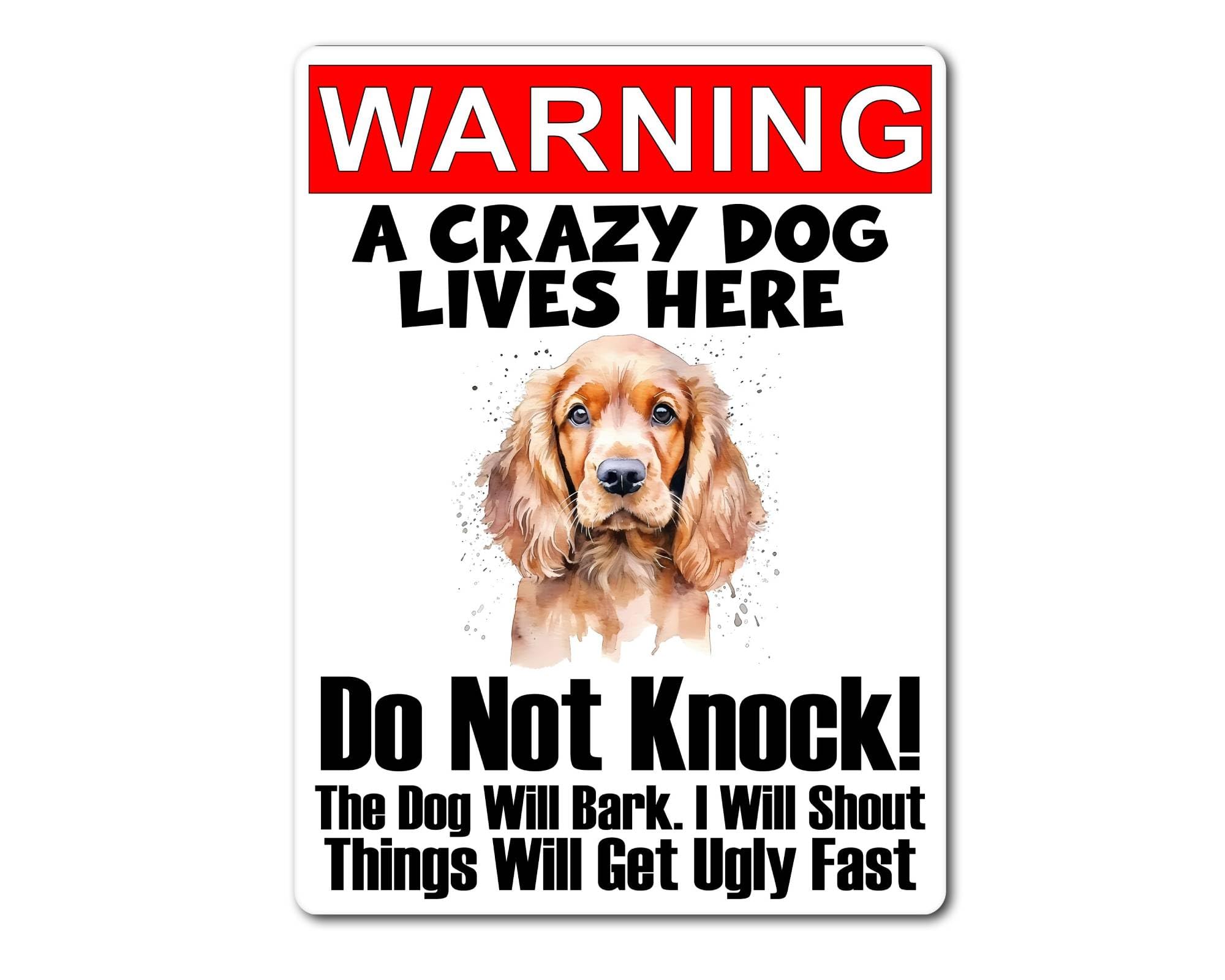 Decalarama Cocker Spaniel Metal Sign Gift – A Crazy Dog Lives Here - Do Not Knock! - Family Fun Home Animal Pet Novelty Aluminium Present