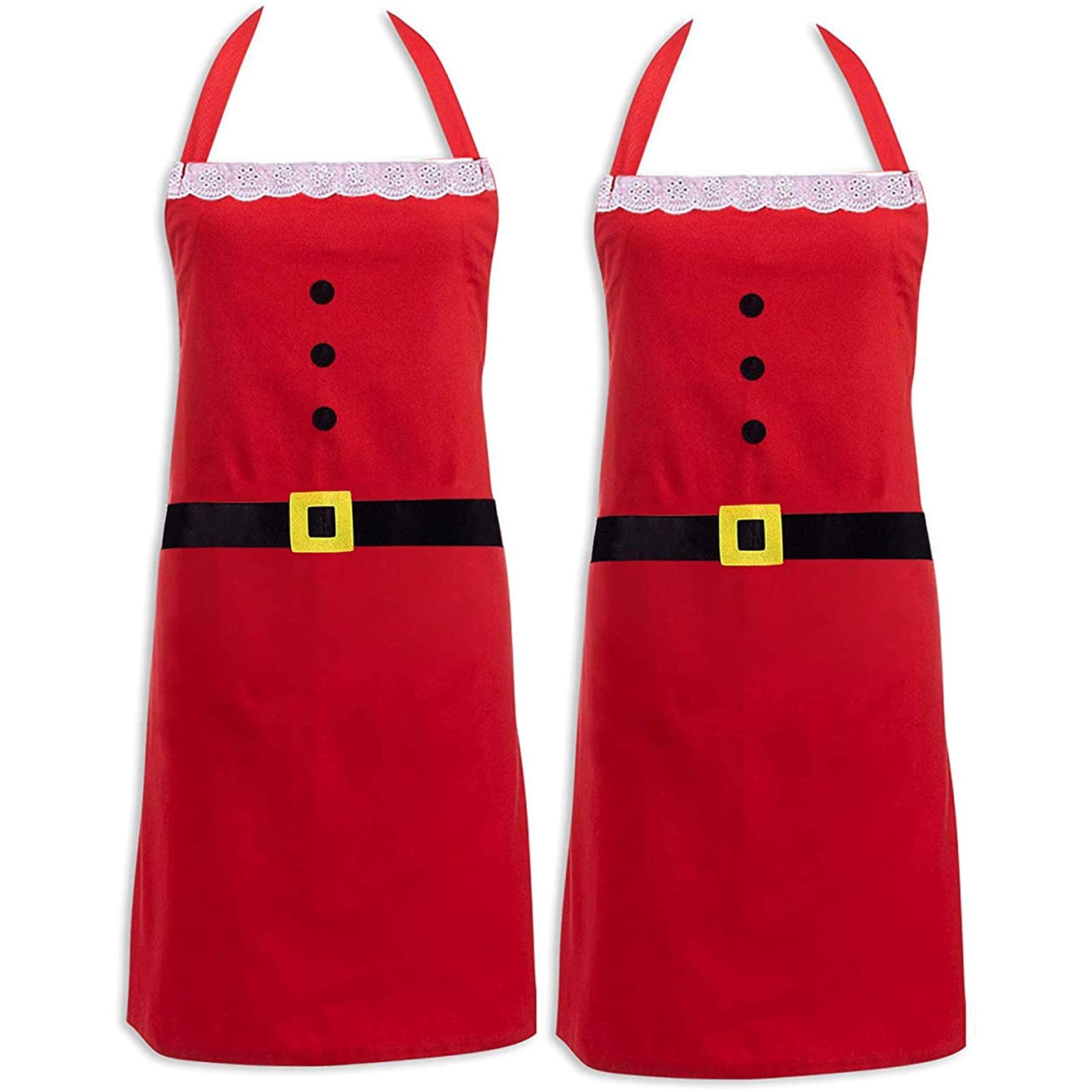 Golden Apple 2-Pack Christmas Apron Unisex Red Kitchen Apron Xmas Family Dinner Cooking Apron