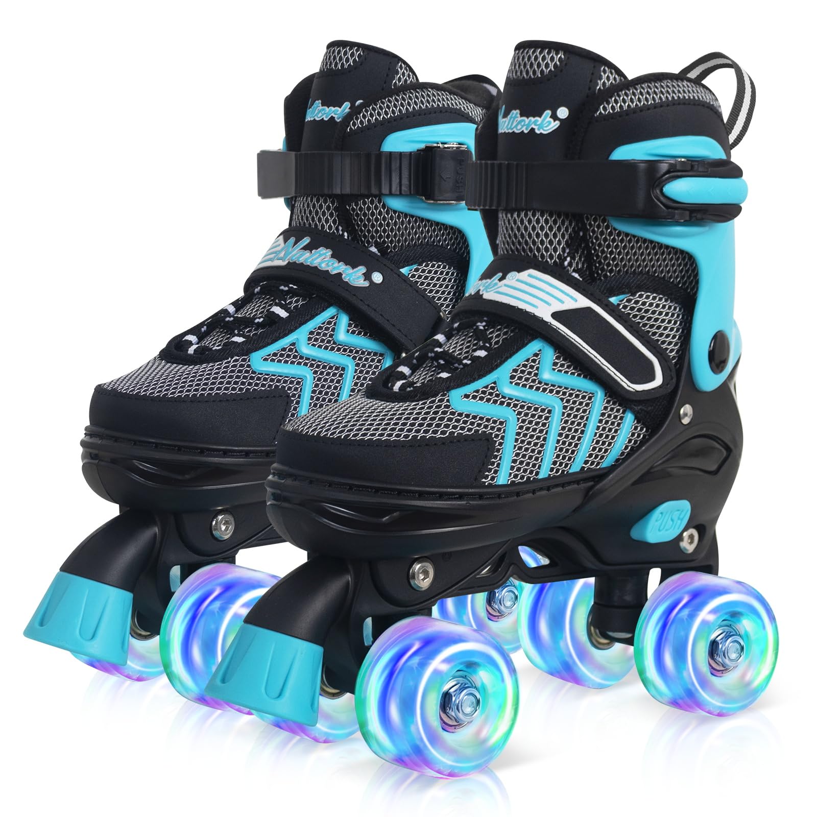 Nattork Kids Roller Skates for Boys & Girls, 4 Size Adjustable Rollerskates with Light Up Wheels for Teens Beginners Outdoor Sports, Birthday Gift for Toddler