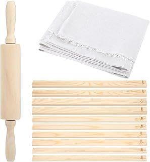 12Pcs Pottery Tools, 1 Clay Rolling Pin 10Pcs 5 Size Pottery Wooden Rolling Pin Guides Sticks 1 Special Linen Clay Depth Guide Tools