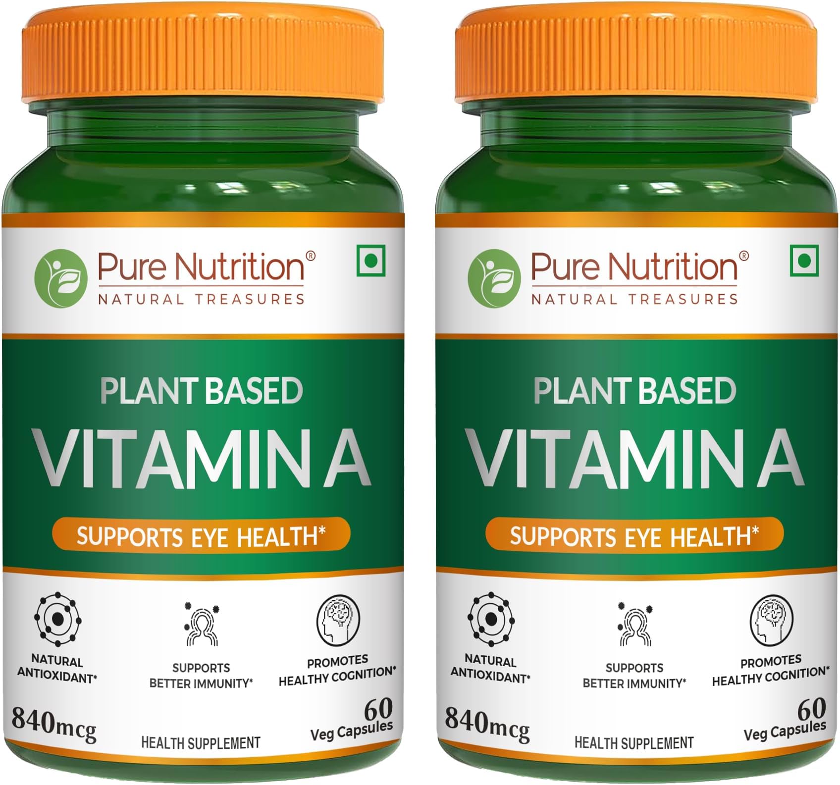 Pure Nutrition Plant-Based Vitamin A from Beta Carotene | 120 Veg Capsules (60X2) For Men & Women | Supports Healthy Eyesight, Night Vision & Eye Protection | Fights Age-Related Eye Decline
