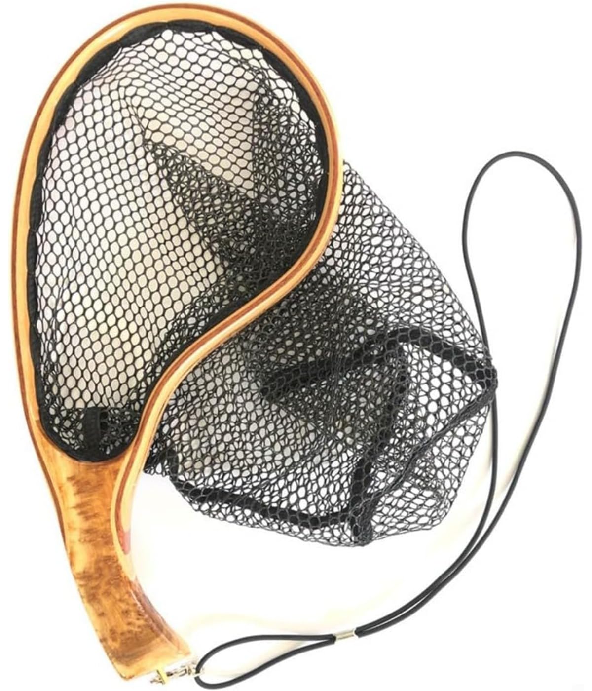 Fliegenfischkescher aus Holz mit sechseckigem Netz und ergonomischem Griff und fischfreundliches Fischernetz,Tragbares leichtes Gummifischernetz für Bach- und Fliegenfischen