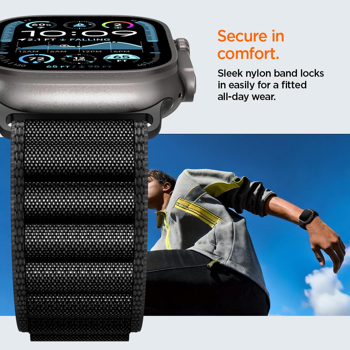 Spigen Bracelet en nylon avec crochet pour Apple Watch Compatible avec Apple Watch Ultra 3/2/1 (49 mm), Series 11/10 (46 mm), 9/8/7 (45 mm), SE/6/5/4 (44 mm), 3/2/1 (42 mm)