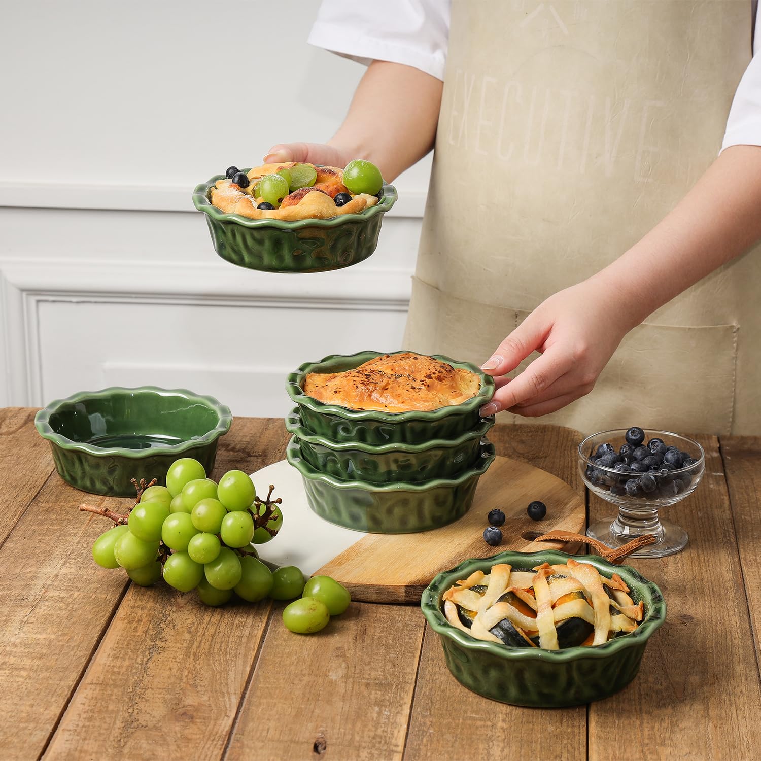 Lot De 6 Moules à Tarte En Céramique Vicrays 14 Cm - Mini Assiettes Profondes Pour Four Et Micro-ondes