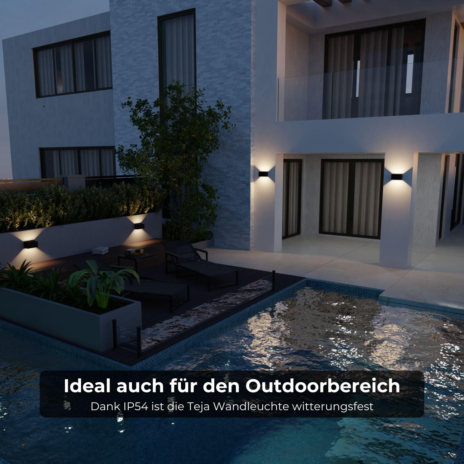Deckenleuchte 'Teja' LED warmweiß 2700 K Up Downlight nicht dimmbar Aluminium Fassadenleuchte Außenlampe Innenleuchte Wandlicht modern Schwarz