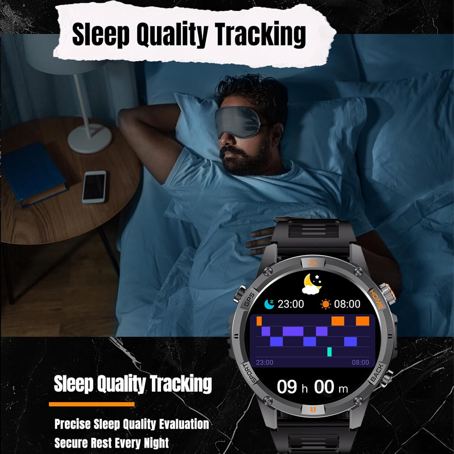 Yihou GPS Smart Watches for Men Fitness Watch Fitness Tracker with Compass Heart Rate Monitor Sleep Monitor Sports Modes Flashlight for Android iOS Black Orange
