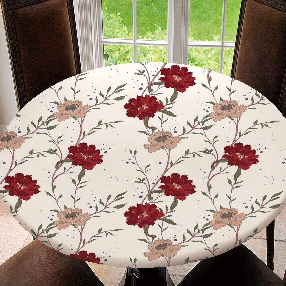 SUPNON Stain Resistant Elastic Edged Table Cloth Elegance Pattern with Flowers and Perfect for Home or Restaurants Table Protection, Round SW15351 47"