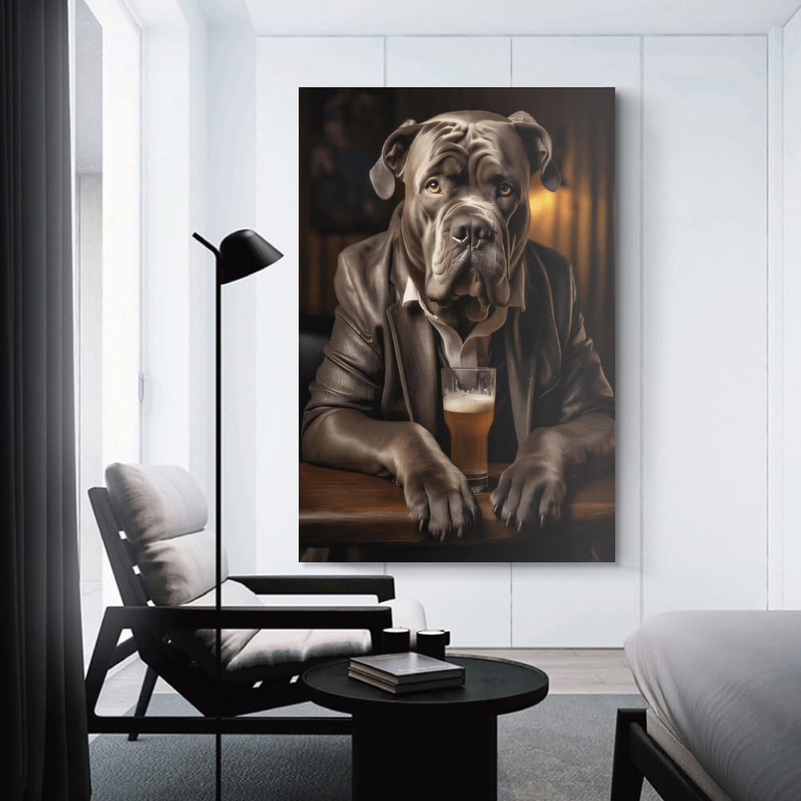 Junmoney Dog Drinking Beer Decorative Canvas Print, 24x36inch(60x90cm), for Gallery Wall Decor And Room Displays, Wall Decor Suited to Curated Displays