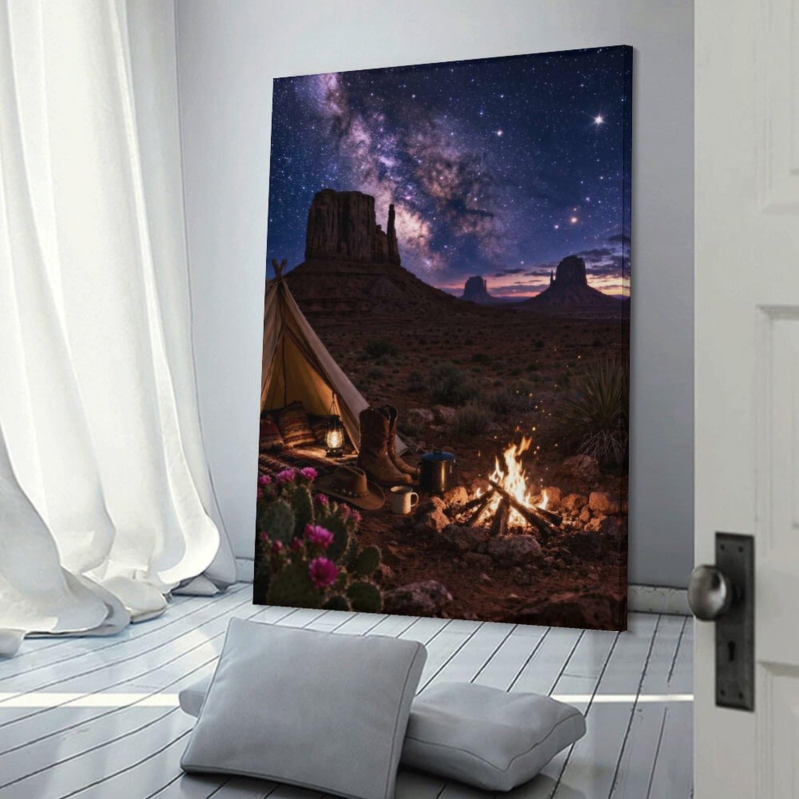 Junmoney Frame-Style-15 Desert Camping Under The Milky Way Decorative Wall Artwork, 24X36inch(60X90cm), For Living Spaces, Bedrooms Or Relaxed Rooms, Modern Wall Decor For Cosy Interiors