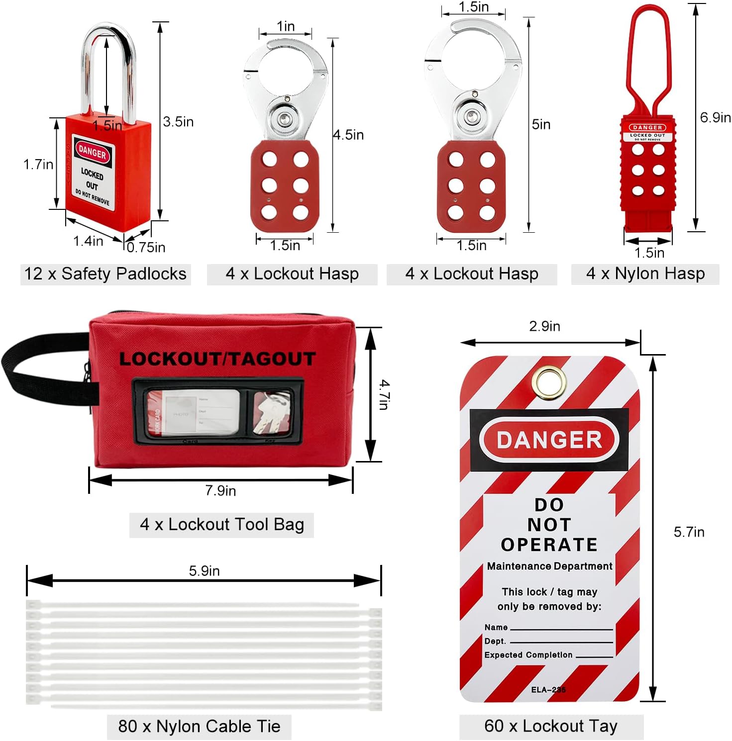 SAFBY 4-in-1 Lockout Tagout (Loto) Kit–Complete OSHA Safety Group Lock Out Hasps, Tag Out for Kits Station Electrical (4 Kits in 1)