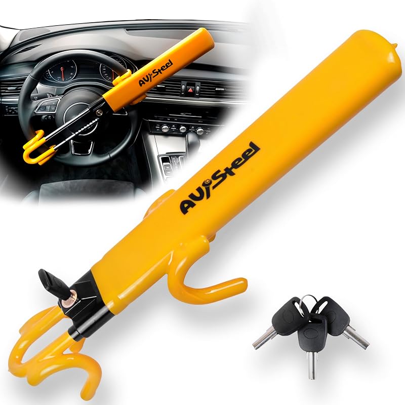 Trava Antifurto para Volante AV Steel com Gancho Duplo, Aço-Carbono, 3 Chaves AV-900101S