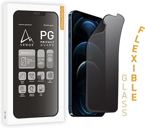ARMOR Protector de pantalla de vidrio flexible para iPhone 12 Pro / 12, protector de privacidad con 9H