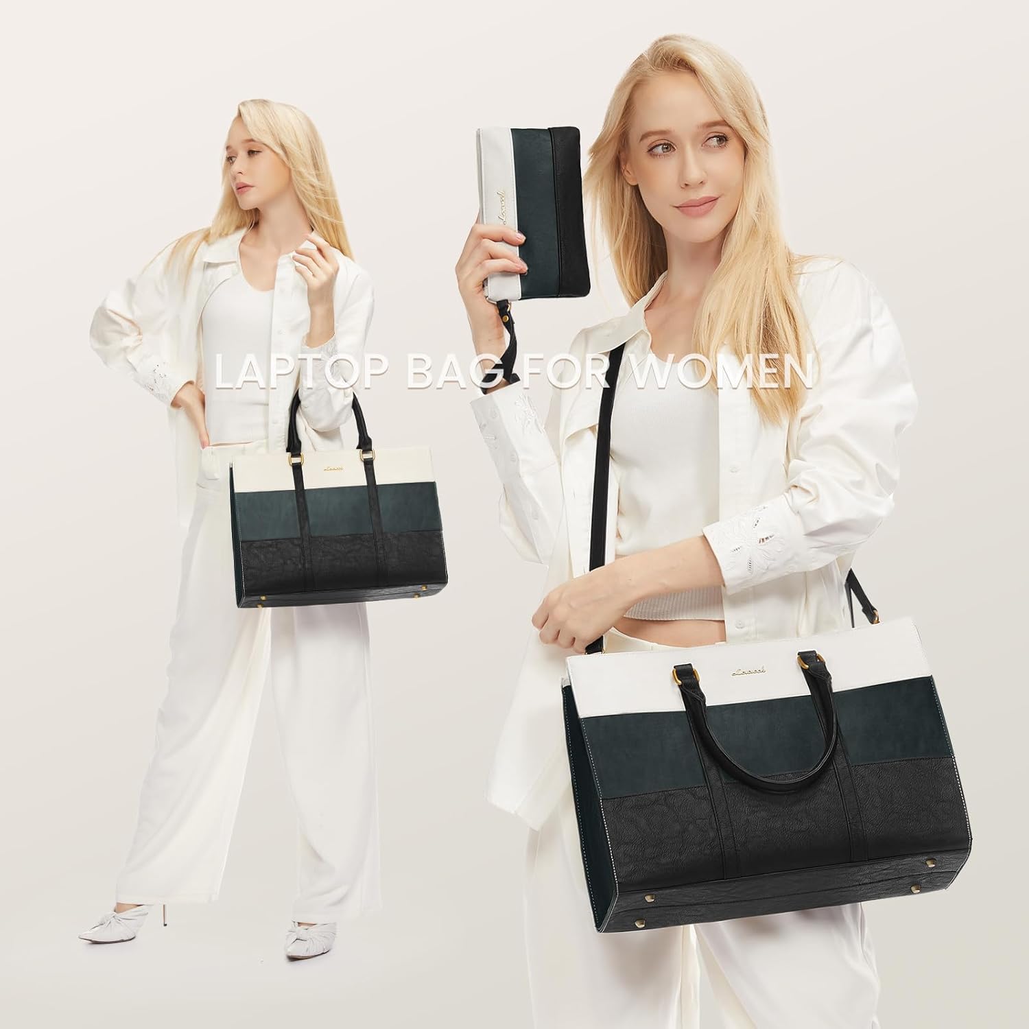 LOVEVOOK Laptop Bag for Women, 15.6 Inch Laptop Tote Bag, Vintage Leather Work Bags for Women, Waterproof Computer bag with Clutch Purse, Large Capacity Briefcase, Business Office Bag - Image 2