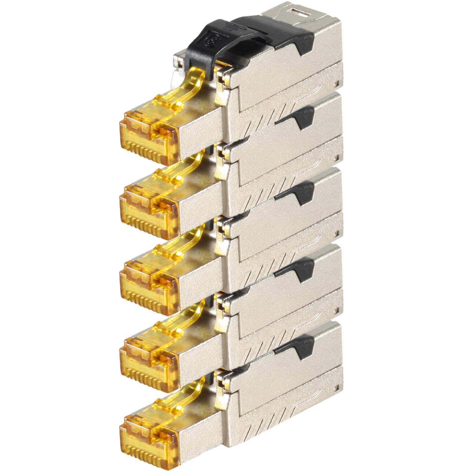1aTTack.de 5 x CAT 8-5 x connettore di rete RJ45 Connettore RJ45 senza attrezzi Custodia metallica schermata CAT8 40 Gbit s compatibile con Cat5 Cat6 Cat7 5 pezzi Connettore Cat8 Connettore Cat8