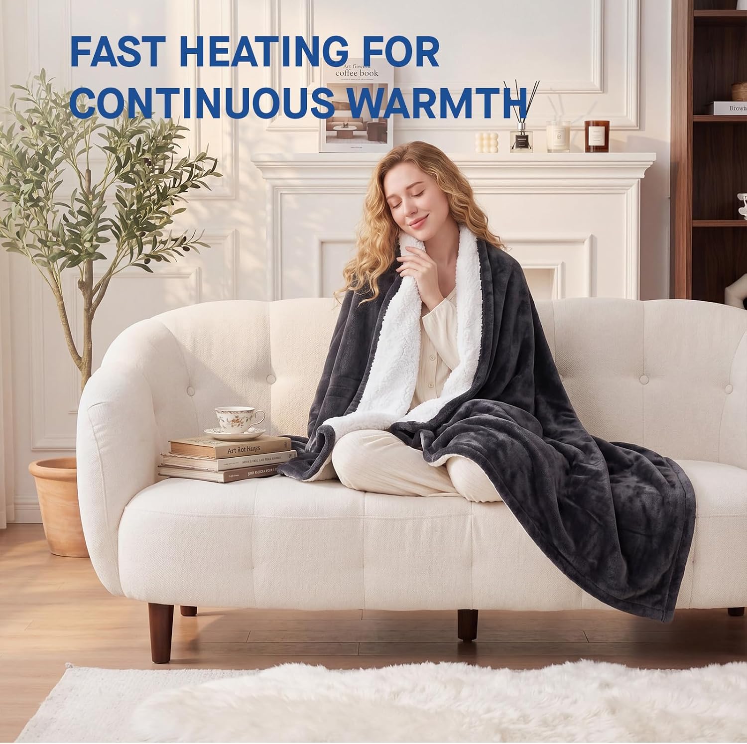 sealy electric blanket throw size 50"*60",super cozy flannel to sherpa reversible heated blanket throw with 6 heating levels & 2-10 hours auto off overheating protection machine washable,charcoal charcoal throw size 50"x60"