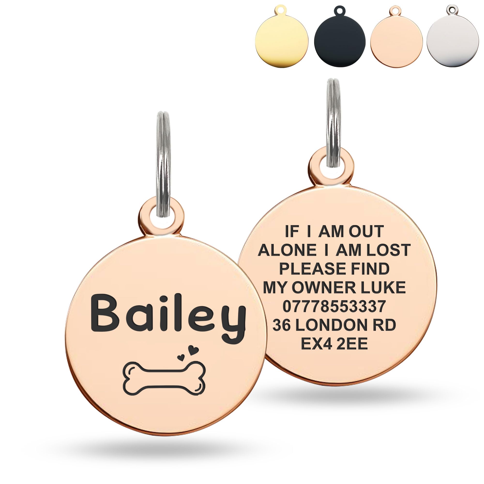 Deep Engraved Dog Tags for Pets UK Prime, Personalised Cat Dog Name ID Tags, Stainless Steel Pet Tag for Doggy Kitten Kitty Puppy, Scratch Resistant Tag (Champagne Gold Round, S) โ image 1