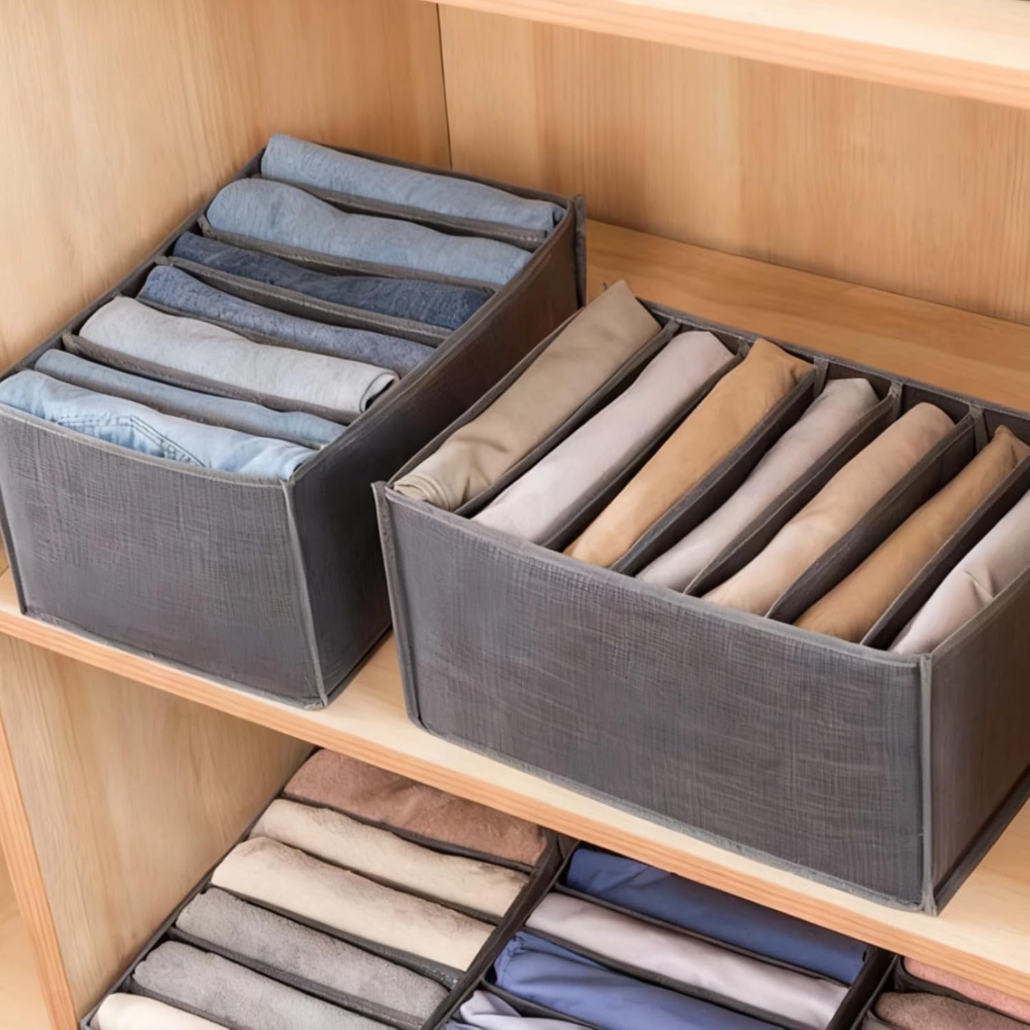 4 Pcs Jeans Organizer for Clothing, 7-Compartment Drawer Organizers, Wardrobe Clothes Organizer with Long-Lasting Fabric, For Closet Storage, Easy to Sort Jeans and Pants