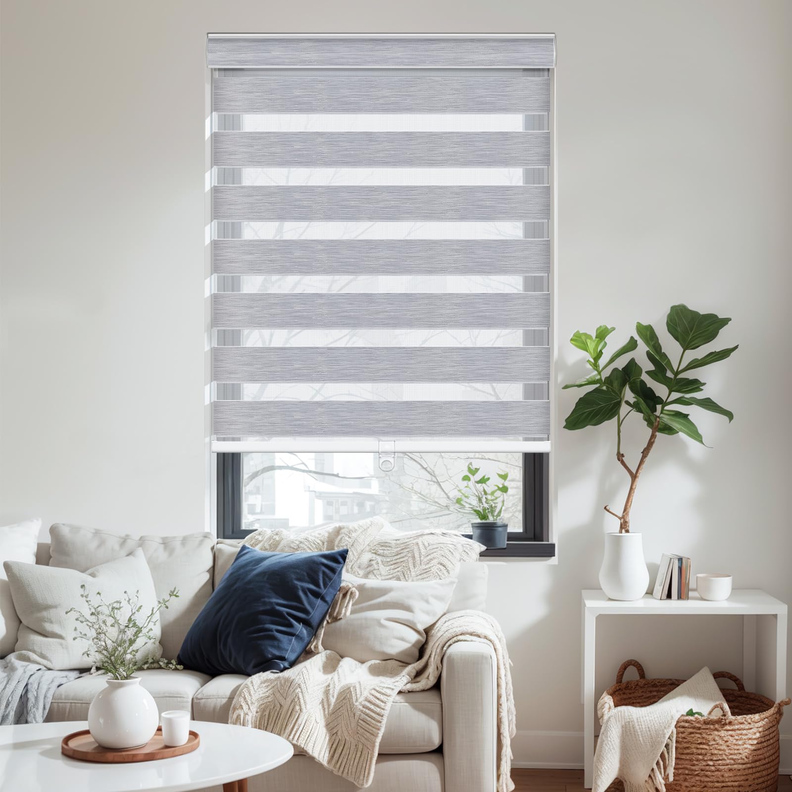 Persianas enrollables inalámbricas para el hogar y la oficina, doble capa, translúcidas y opacas, 85 % opacas, color gris, 70 cm de ancho x 160 cm de alto, persianas de ventana de día y noche