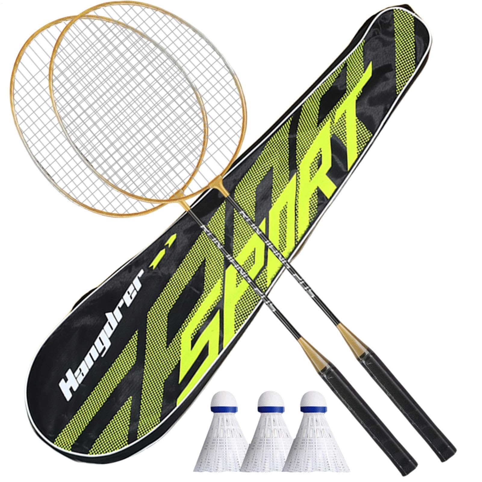 Juego de Raquetas de Bádminton - Combo de Raqueta de Fibra de Carbono, Par de murciélagos de mango ligero | Torneo Play Net Game Kit, Baggle de Bolsas de volón