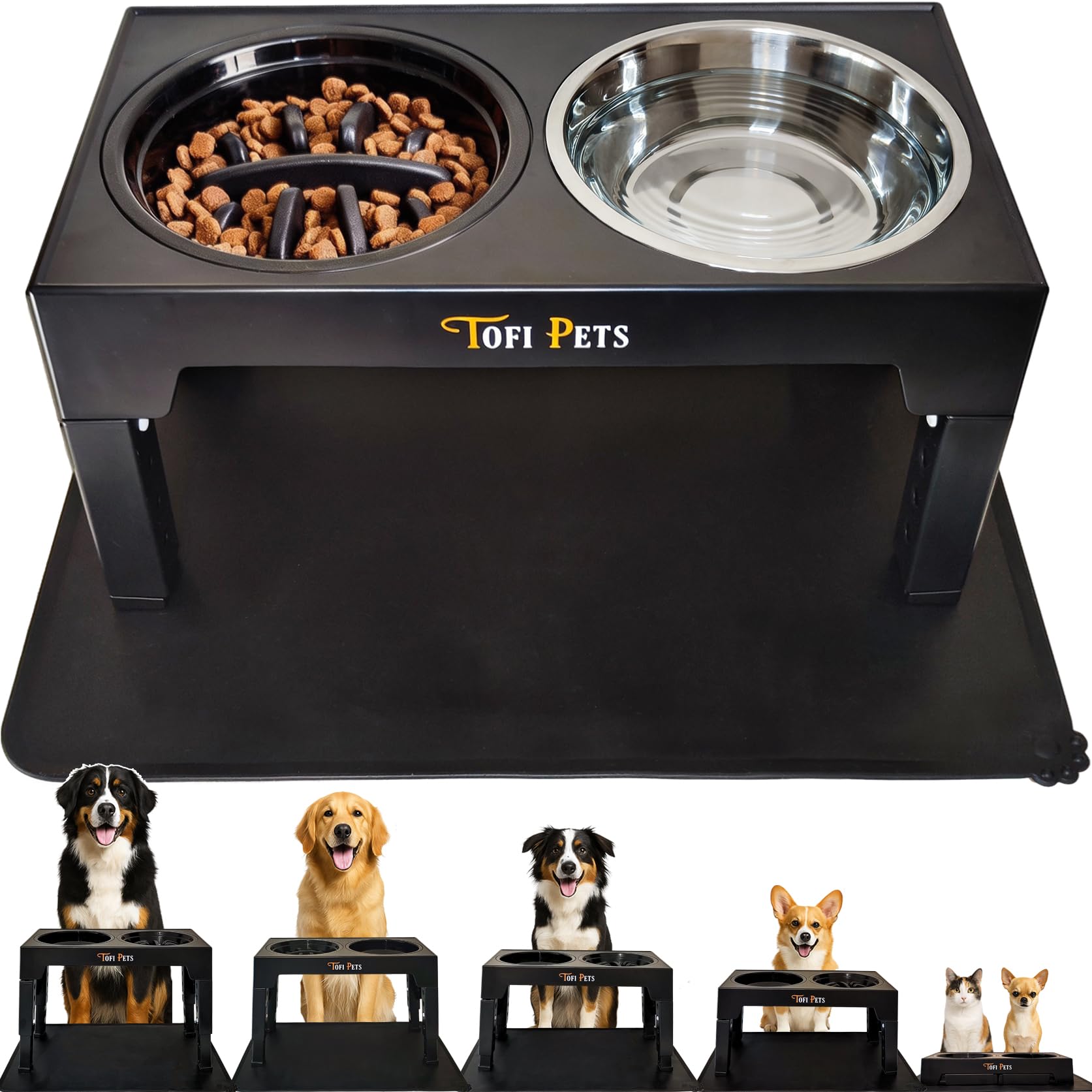 Mangeoire pour chien surélevé double gamelle inox avec tapis silicone