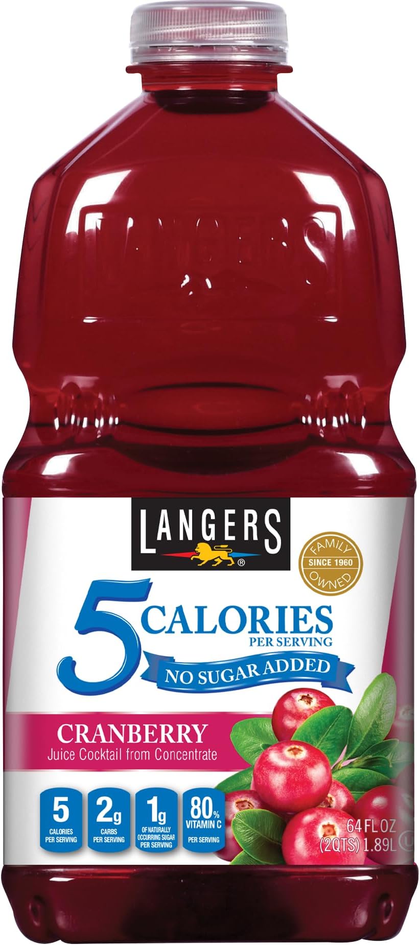 Langers 5 Juice Cocktail, Cranberry, 64 Fl Oz (Pack of 8)