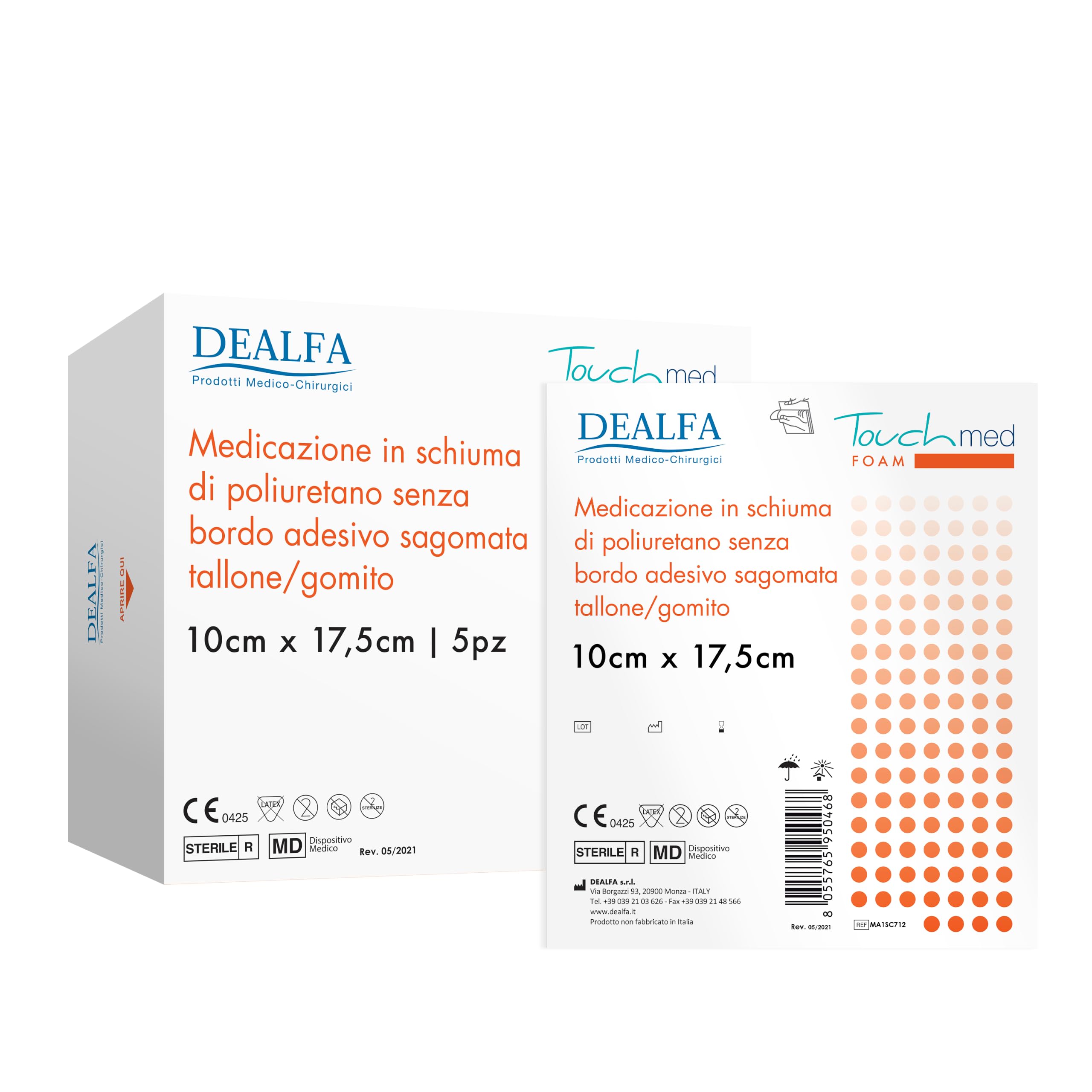 Medicazione Sterile in Schiuma di Poliuretano - 10x17,5 cm - Sagomata per Tallone e Gomito - Senza Bordo Adesivo - Monouso - Confezione da 5 Buste