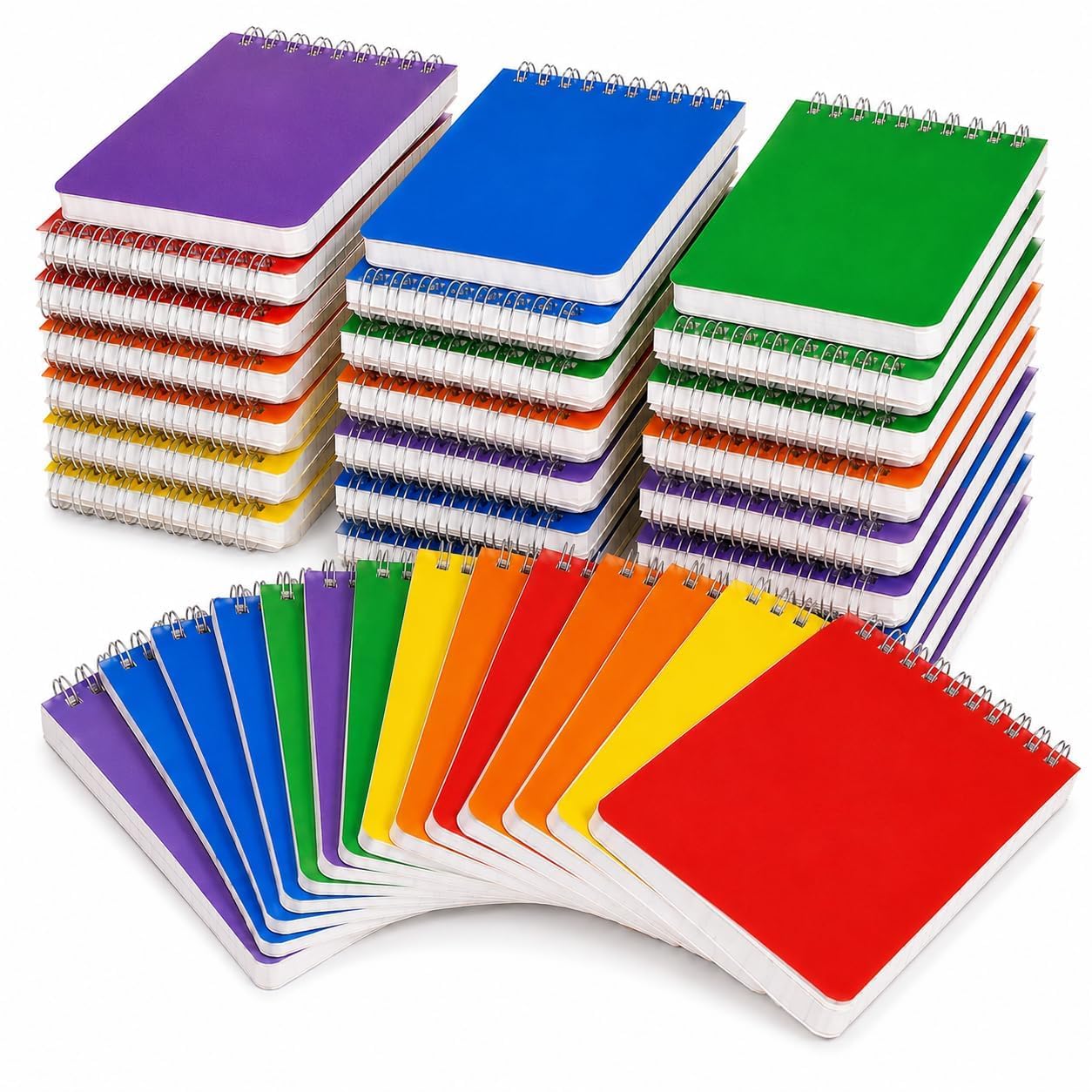 Lot de 60 mini carnets de poche à spirale avec pages lignées, 60 feuilles/120 pages colorées (80 g/m²), 7,6 x 12,7 cm, petits blocs-notes pour bureau, travail, université, maison, voyage