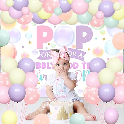 Miniatura 6 de 90 piezas de decoraciones de fiesta de primer cumpleaños de burbujas con pop on by para un buen momento burbujeante, un telón de fondo, guirnalda de