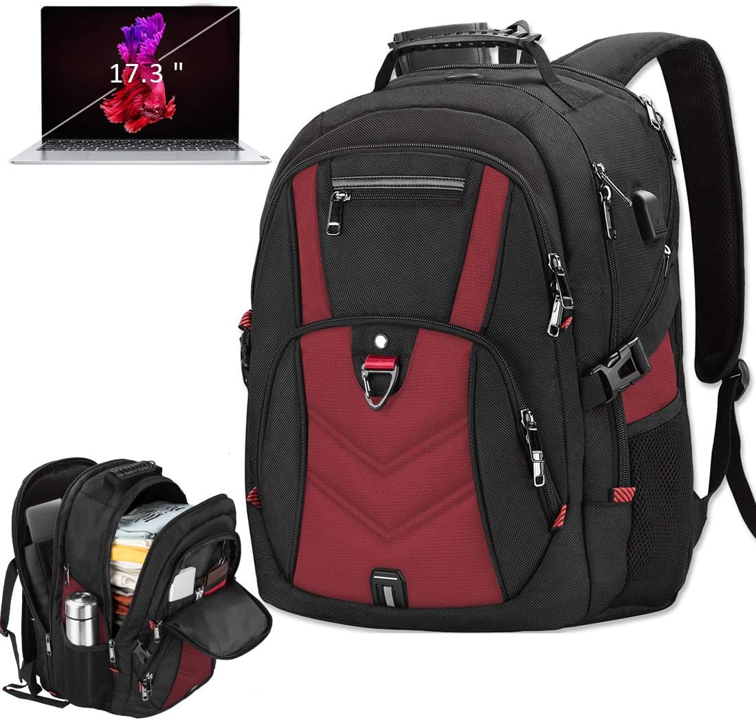 Laptop Backpack 17 Inch Business Travel Backpacks for Men Women Extra Large Waterproof TSA Anti Theft College Bookbags with USB Charging Port 17.3 Gaming Computer Backpack 45L, Red
