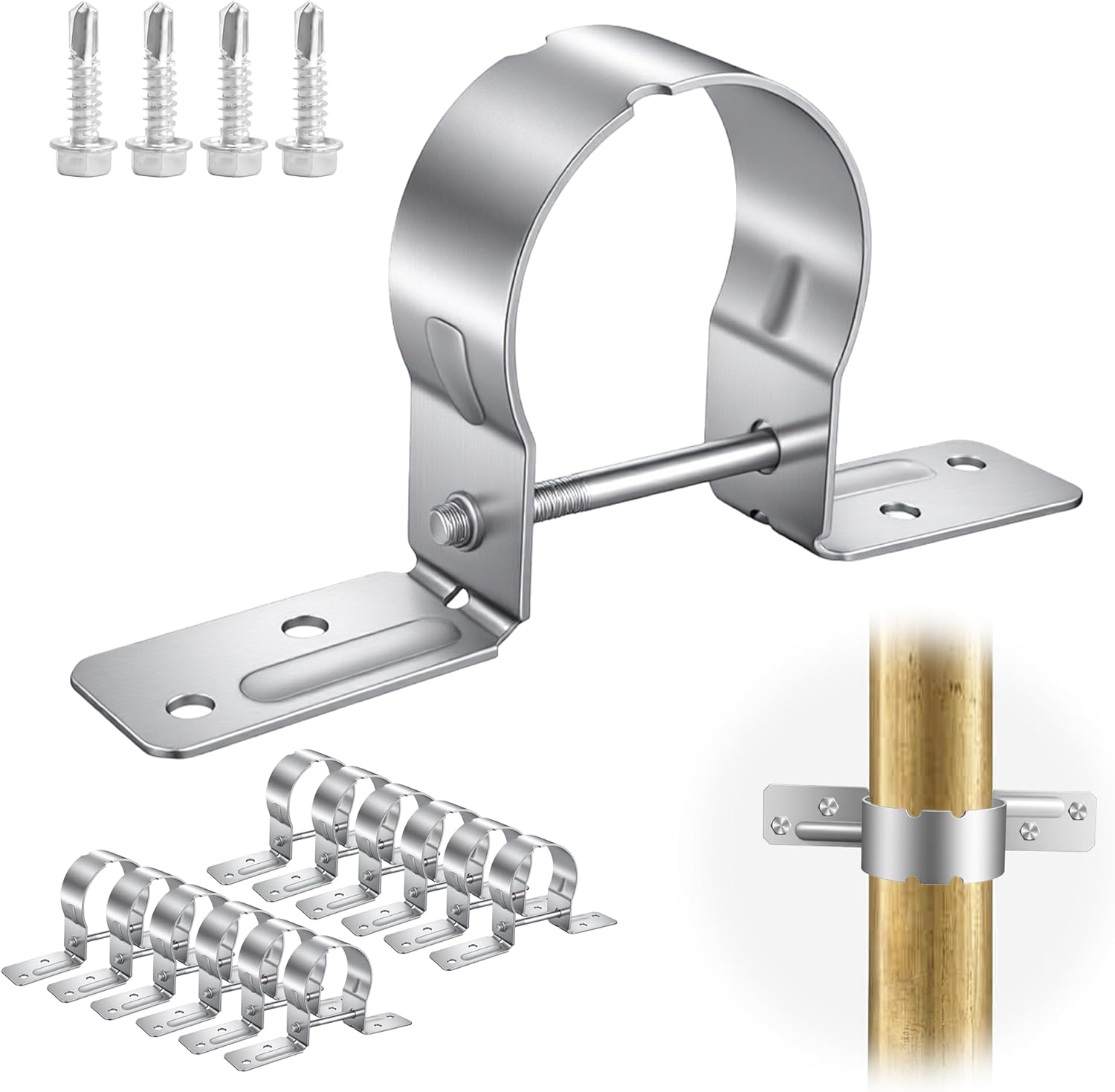 2-3/8" Fence Brackets 12Pcs, Galvanized Pipe Grip Tie Steel to Wood Fence Brackets Metal Brackets for Metal Posts ( Include 48 Pcs Screws)