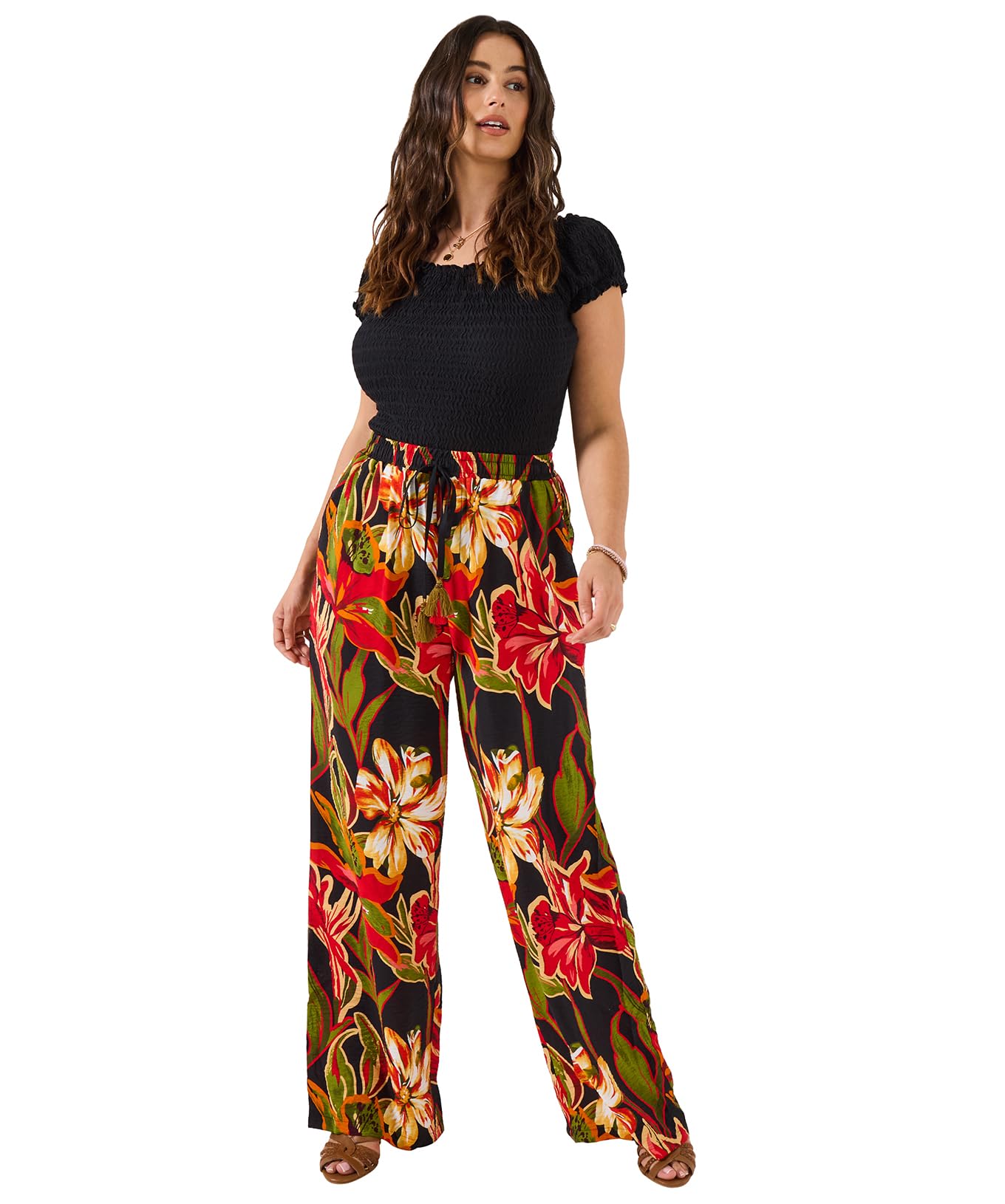Joe Browns Women's Black Jb Paloma Floral Wide Leg Trousers