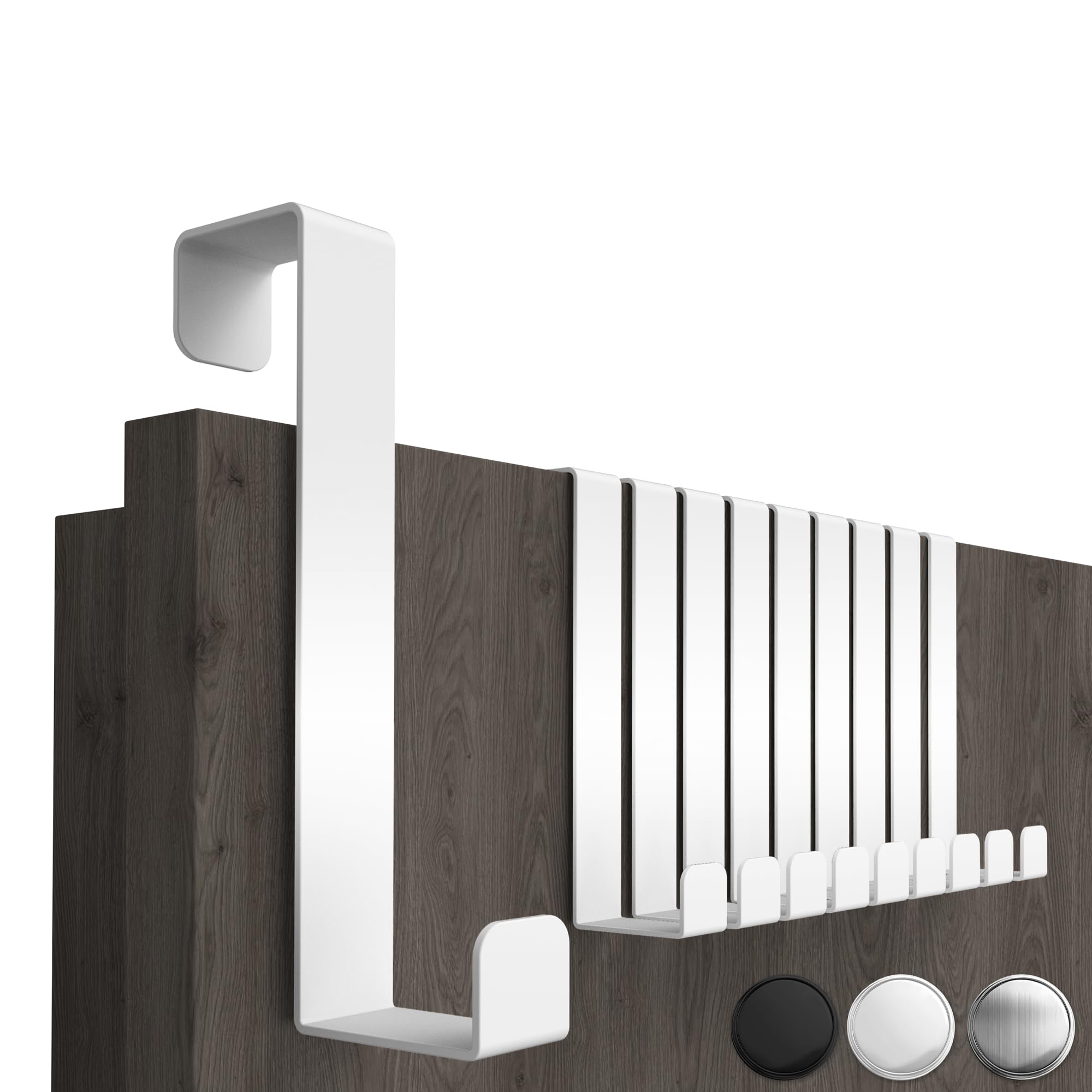 4smile Türhaken zum Einhängen, Fb. Weiß - 10er-Set Kleiderhaken Tür, einzeln verwendbar - Flexible Haken zum Einhängen, stabile Türhakenleiste, universelle Türgarderobe