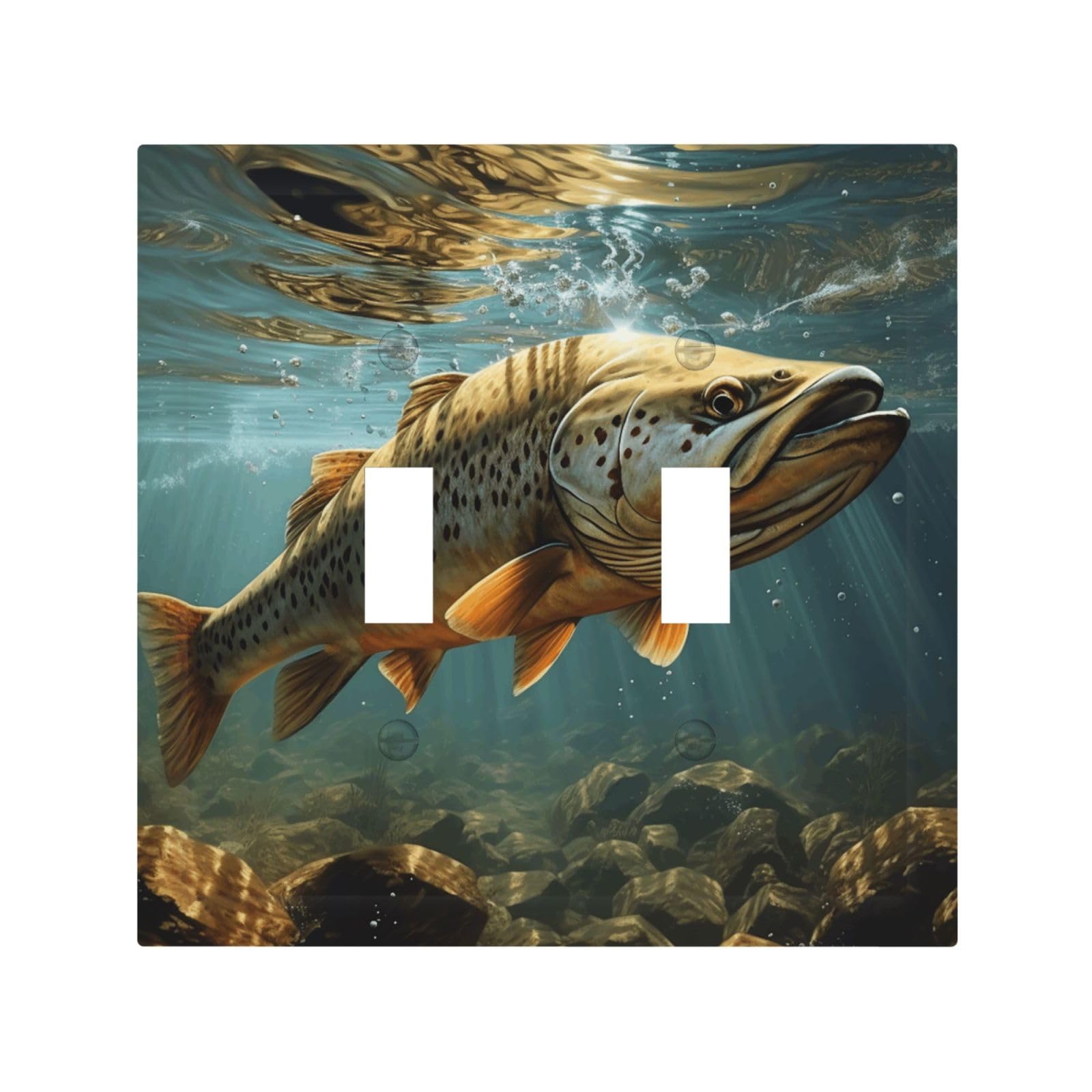 Kloph White Decorator Double Toggle Light Switch Covers Fish Wall Plate 2-Gang Mid Size 5" X 4.9" Double Toggle Switch Wallplate Decorative 2 Gang Wall Switch Plate Covers