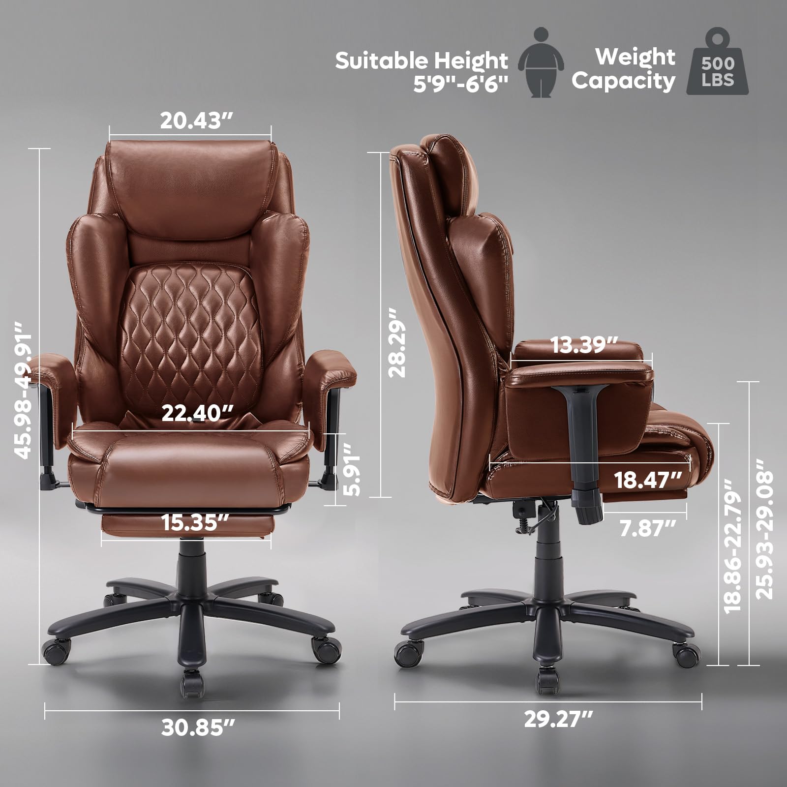 Bestier Bürostuhl Chefsessel mit Fußstütze, Stoff, Braun | Ergonomischer Drehstuhl, Verstellbare Rückenlehne, Gaming & Office Stuhl