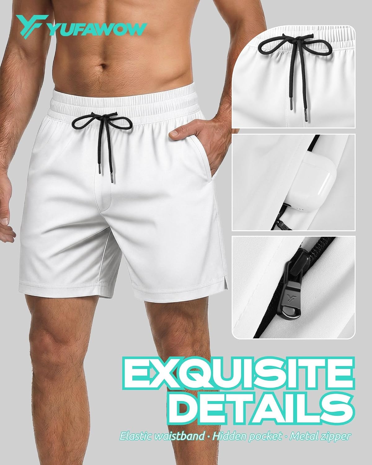 Yufawow Men Swim Trunks with Compression 7 Inches Breathable Liner Quick Dry Zipper Pockets for Board Beach Gym Running image 5