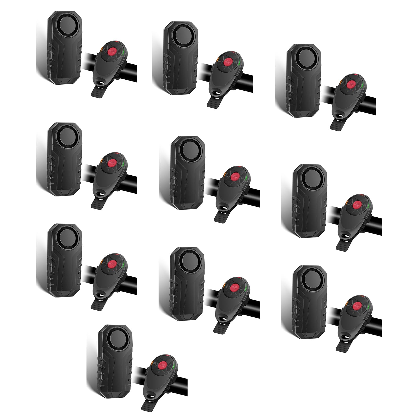 USUPERINK 113dB Bike Alarm, Motorcycle Alarm, Bicycle Alarms with Remote, Moped Alarm System, Car Vibration Sensor Alarm, Universal Strap Fits All Handlebar Sizes, IP65 Waterproof Super Loud, 10Pack