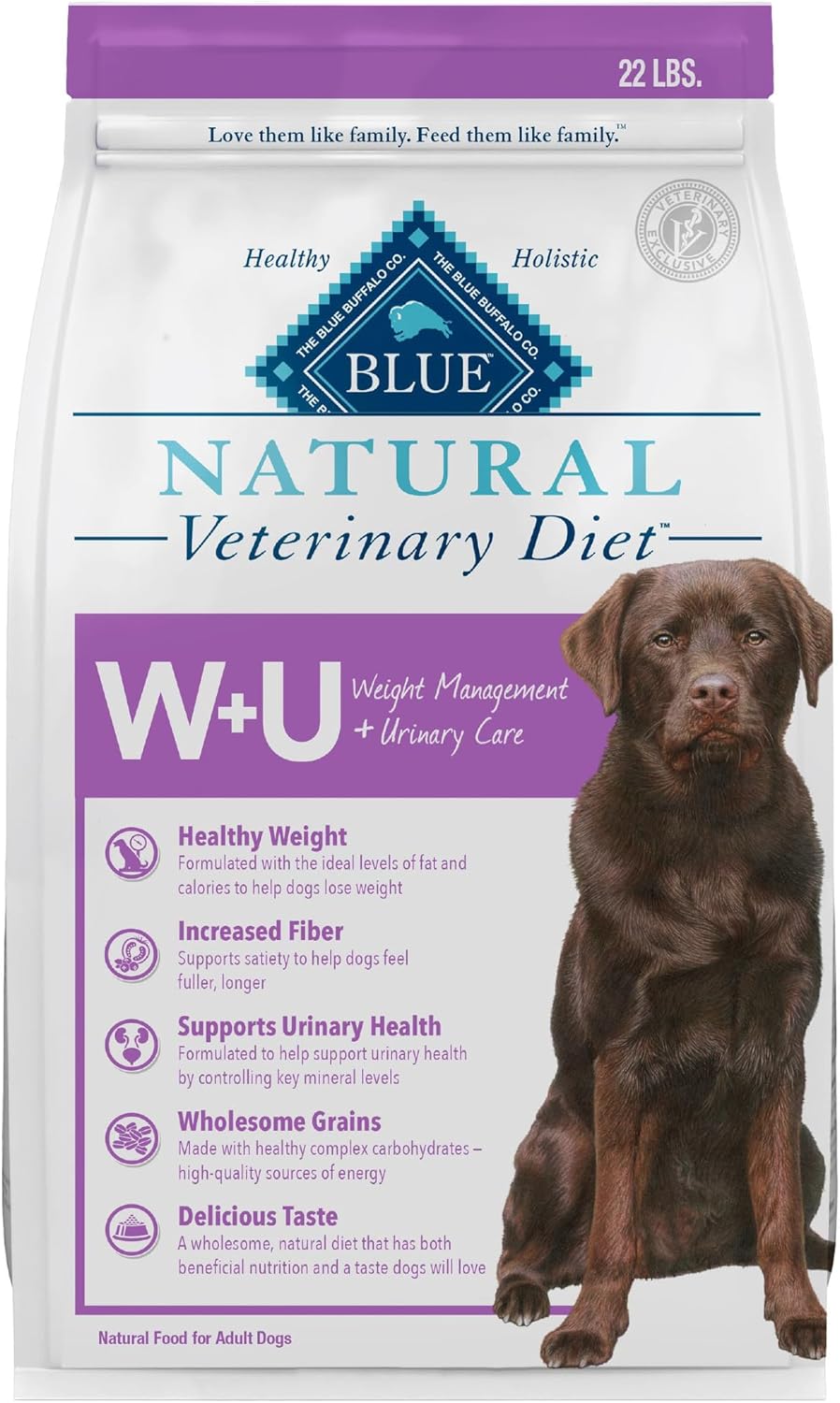 Blue Buffalo Natural Veterinary Diet W+U Weight Management + Urinary Care Dry Dog Food, Veterinarian Prescription Required, Chicken, 22-lb Bag
