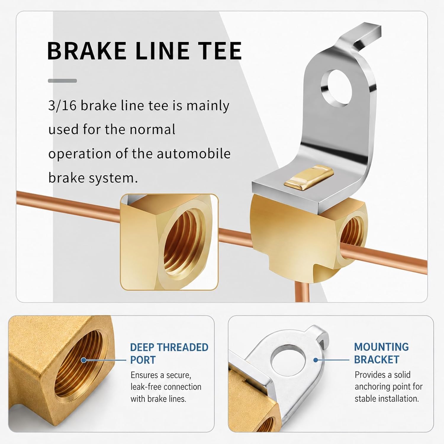 8 Pack 3-Way Brake Line Fittings Brake Line Tee for 3/16" Tube