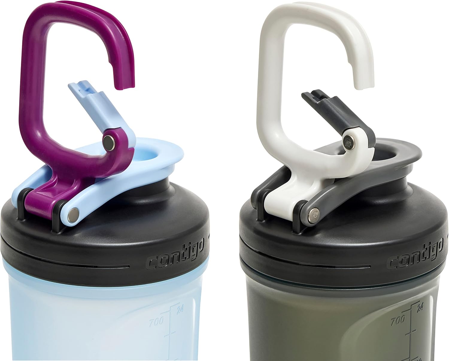 Contigo Fit Shake & Go 2.0 Shaker Bottle with Leak-Proof Lid, 28oz Gym Water Bottle with Whisk and Carabiner Handle, Dishwasher Safe Mixer Bottle, 2-Pack Periwinkle & Sake