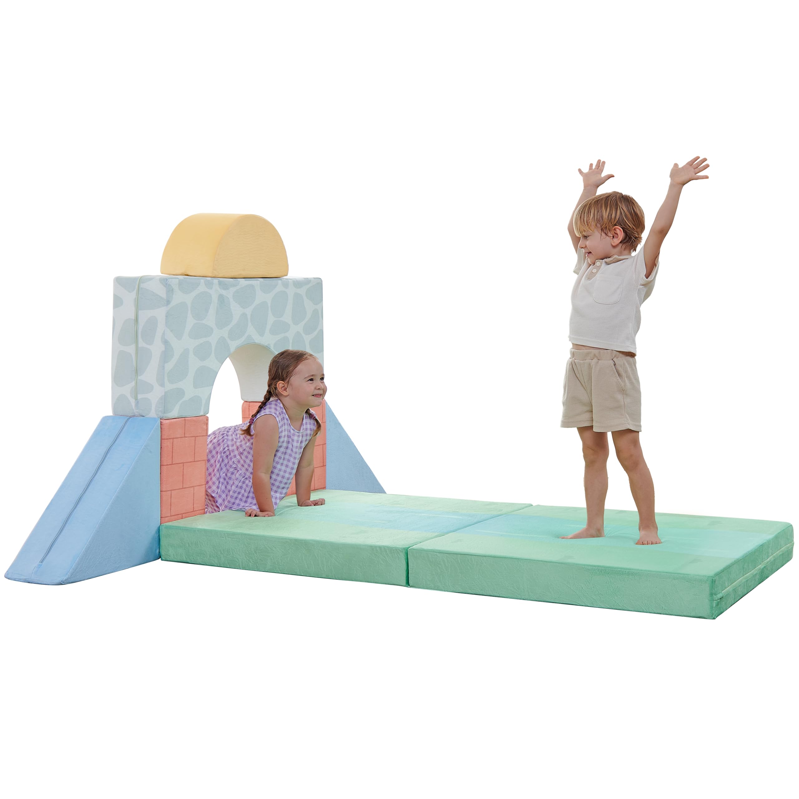 Delta Children 7-Piece Foam Fortress - Soft Climbing Toys, Baby Foam Climbing Blocks for Toddlers, Foam Play Gym Climber Structure, Indoor Climb and Crawl Activity Play Set, Castle Creek